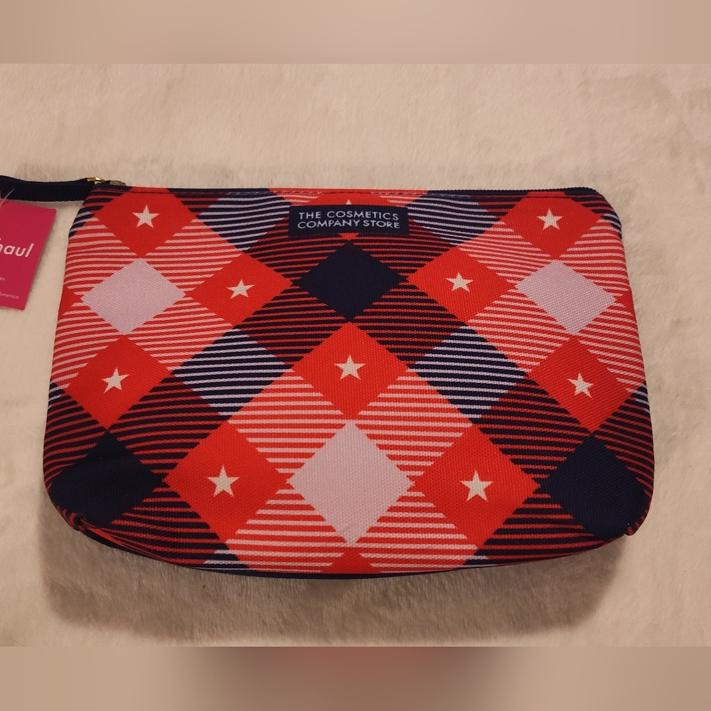 Red and Blue Plaid Cosmetic Pouch